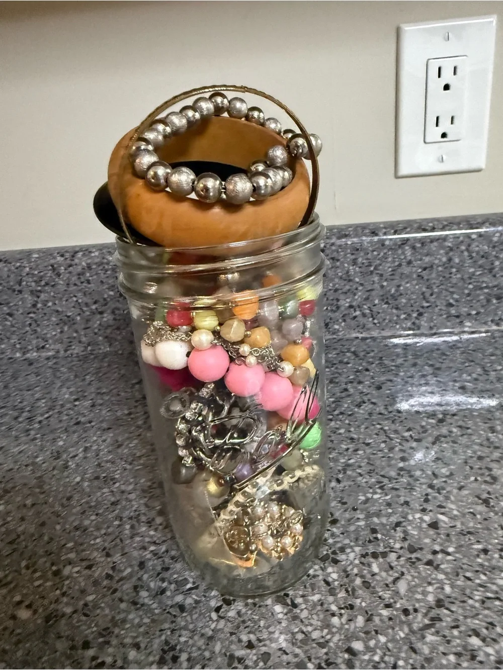 Vintage/Estate Assorted Jewelry in Glass Jar - Multicolor